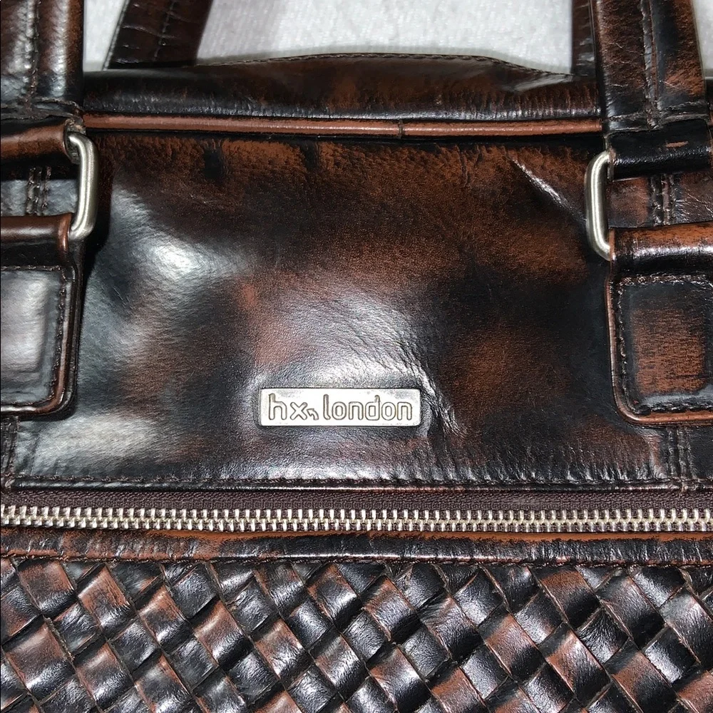 HX London Woven Brown Leather Messenger laptop Bag with Shoulder Strap